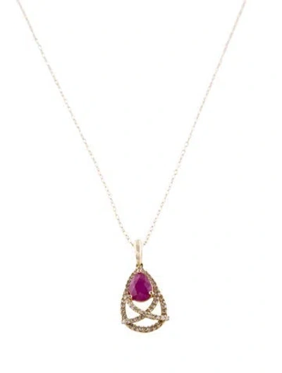 Pre-owned Necklace 14k Ruby & Diamond Pendant , 18" In Multi