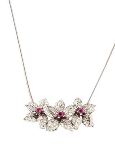 Pre-owned Necklace 14k Ruby & Diamond Pendant , 18" In Multi