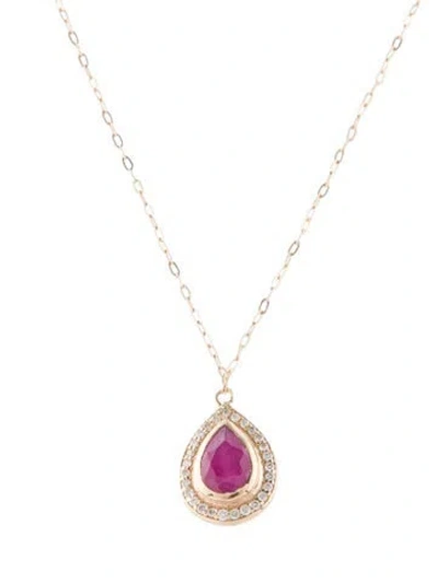 Pre-owned Necklace 14k Ruby & Diamond Pendant , 18" In Multi