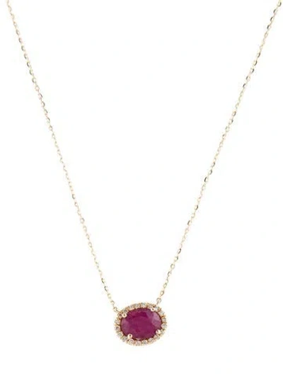 Pre-owned Necklace 14k Ruby & Diamond Pendant , 18" In Multi