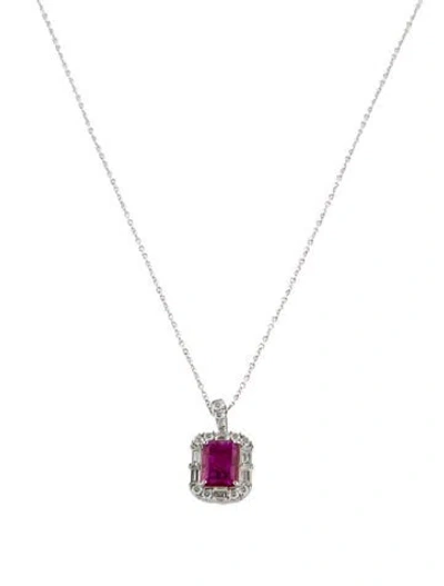 Pre-owned Necklace 14k Ruby & Diamond Pendant , 18" In Multi