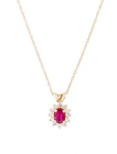 Pre-owned Necklace 14k Ruby & Diamond Pendant , 18" In Multi