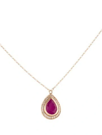 Pre-owned Necklace 14k Ruby & Diamond Pendant , 18" In Multi