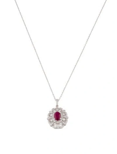 Pre-owned Necklace 14k Ruby & Diamond Pendant , 18" In Multi