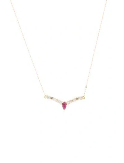 Pre-owned Necklace 14k Ruby & Diamond Pendant , 18.5" In Multi