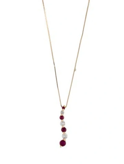 Pre-owned Necklace 14k Ruby & Diamond Pendant , 19" In Multi