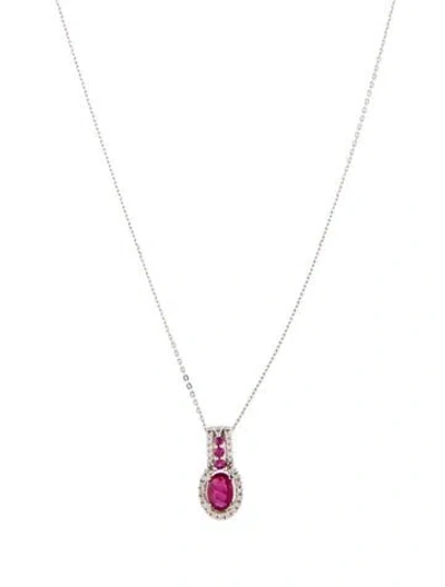Pre-owned Necklace 14k Ruby & Diamond Pendant , 20" In Multi