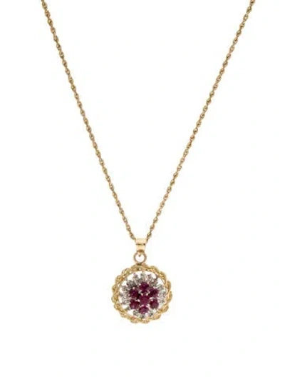Pre-owned Necklace 14k Ruby & Diamond Pendant , 22.5" In Multi