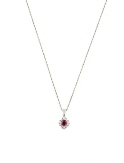 Pre-owned Necklace 14k Ruby & Diamond Pendant  W/sterling Silver Extender, 19" In Multi