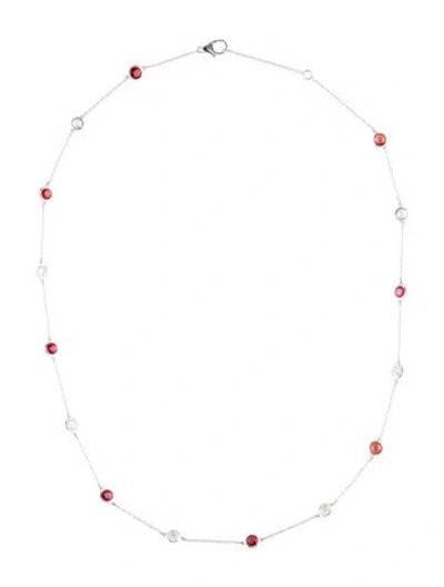 Pre-owned Necklace 14k Ruby & Diamond Station , 16" In Multi