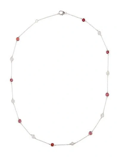 Pre-owned Necklace 14k Ruby & Diamond Station , 16" In Multi