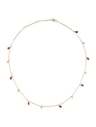 Pre-owned Necklace 14k Ruby & Diamond Station , 17" In Multi