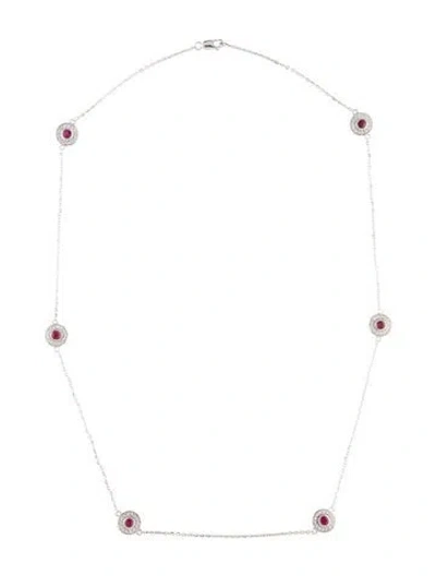 Pre-owned Necklace 14k Ruby & Diamond Station , 18" In Multi