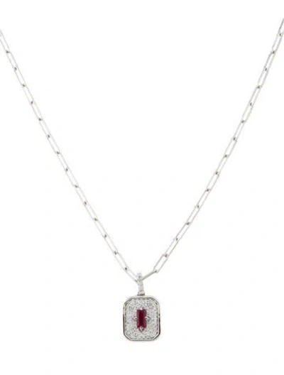 Pre-owned Necklace 14k Ruby & Diamond Tag Paperclip , 16" In Multi