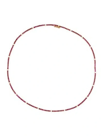 Pre-owned Necklace 14k Ruby & Diamond Tennis , 17" In Multi
