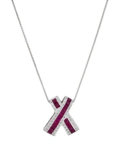 Pre-owned Necklace 14k Ruby & Diamond X Pendant W/ 18k Chain, 20" In Multi
