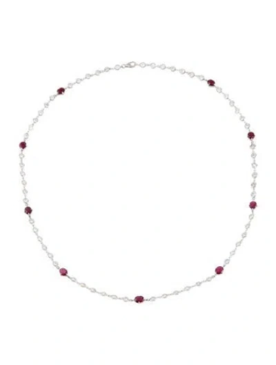 Pre-owned Necklace 14k Ruby & Lab-grown Diamond Station Link, 18" In Multi