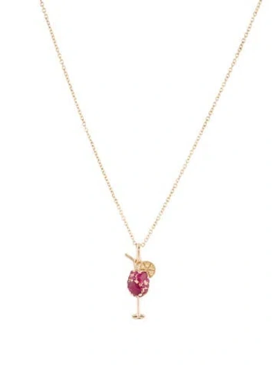 Pre-owned Necklace 14k Ruby & Sapphire Cocktail Pendant , 18" In Multi