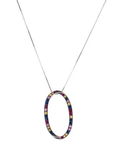Pre-owned Necklace 14k Ruby & Sapphire Pendant , 17" In Multi