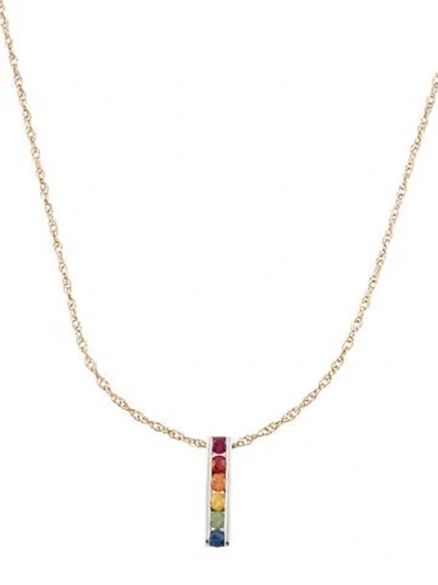 Pre-owned Necklace 14k Ruby & Sapphire Rainbow Pendant , 18" In Multi