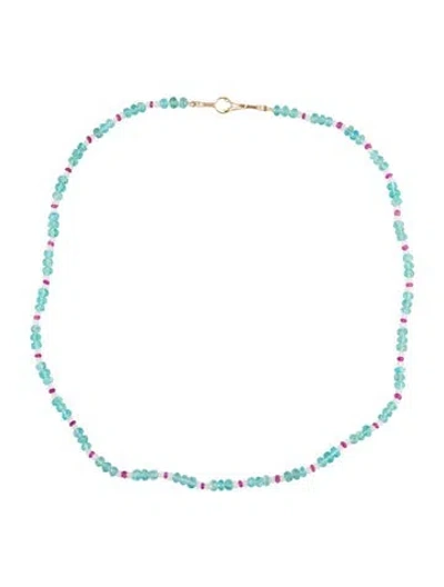 Pre-owned Necklace 14k Ruby, Apatite, And Quartz Bead Strand, 18.5" In Multi