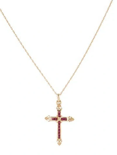Pre-owned Necklace 14k Ruby Cross Pendant , 19.75" In Multi