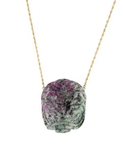 Pre-owned Necklace 14k Ruby In Zoisite & Diamond Carved Bulldog Pendant , 19" In Multi