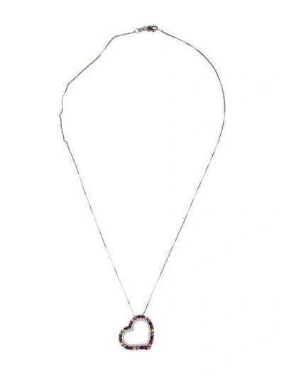 Pre-owned Necklace 14k Ruby, Sapphire & Diamond Heart Pendant , 17" In Multi
