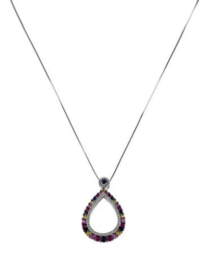 Pre-owned Necklace 14k Ruby, Sapphire & Diamond Pendant , 17" In Multi