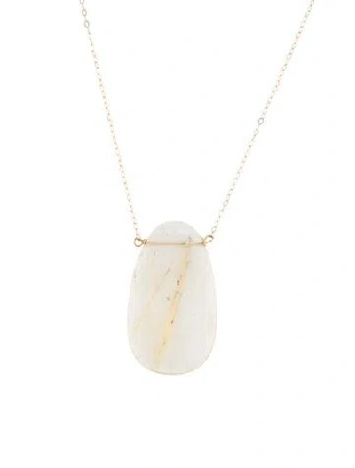 Pre-owned Necklace 14k Rutilated Quartz & Quartz Pendant , 17.5" In Multi