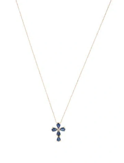 Pre-owned Necklace 14k Sapphire & Diamond Cross Pendant , 18" In Multi