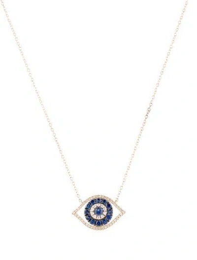 Pre-owned Necklace 14k Sapphire & Diamond Evil Eye Pendant , 18" In Multi