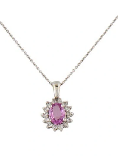 Pre-owned Necklace 14k Sapphire & Diamond Halo Pendant , 18" In Multi