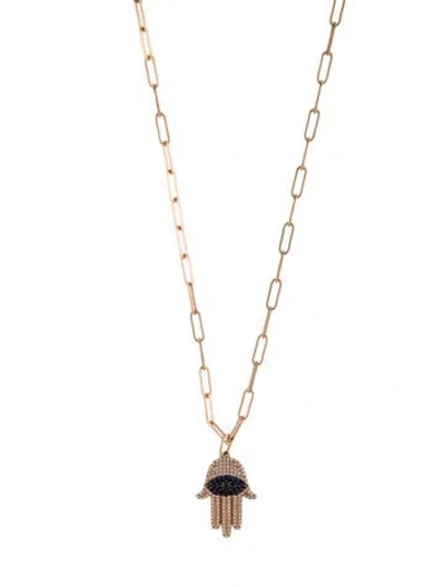 Pre-owned Necklace 14k Sapphire & Diamond Hamsa Pendant , 18" In Multi