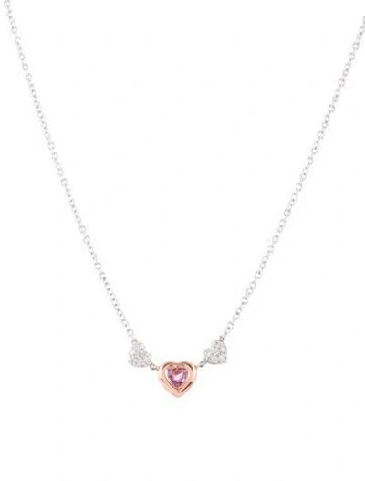 Pre-owned Necklace 14k Sapphire & Diamond Heart Station , 18" In Multi