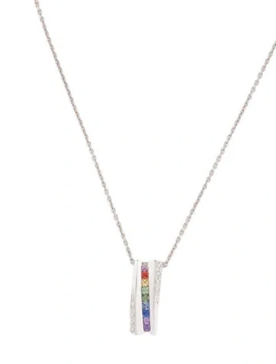 Pre-owned Necklace 14k Sapphire & Diamond Pendant , 16" In Multi