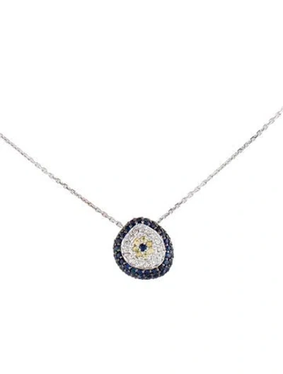 Pre-owned Necklace 14k Sapphire & Diamond Pendant , 16.5" In Multi