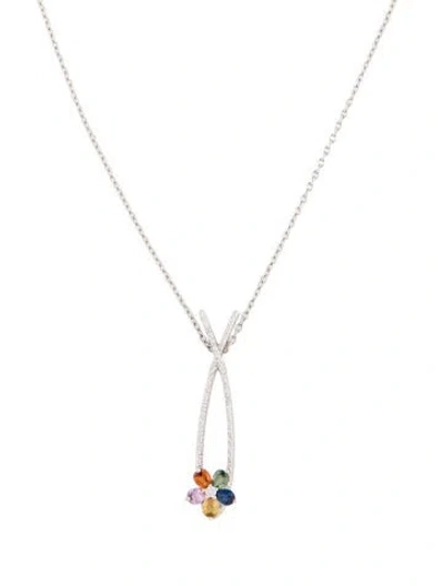Pre-owned Necklace 14k Sapphire & Diamond Pendant , 16.5" In Multi
