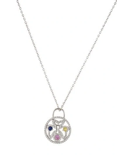 Pre-owned Necklace 14k Sapphire & Diamond Pendant , 17" In Multi