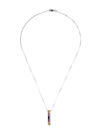 Pre-owned Necklace 14k Sapphire & Diamond Pendant , 17" In Multi