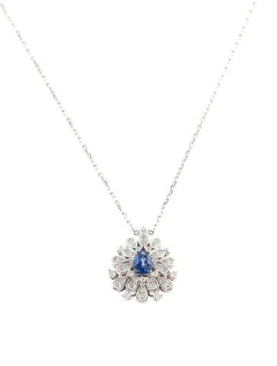 Pre-owned Necklace 14k Sapphire & Diamond Pendant , 17" In Multi