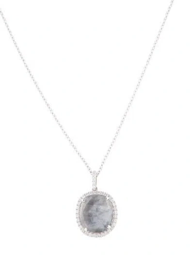 Pre-owned Necklace 14k Sapphire & Diamond Pendant , 17.25" In Multi