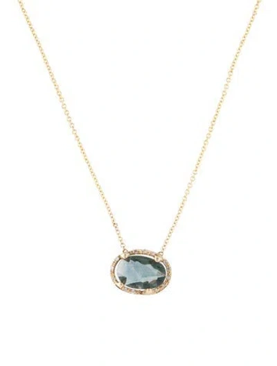 Pre-owned Necklace 14k Sapphire & Diamond Pendant , 17.5" In Multi