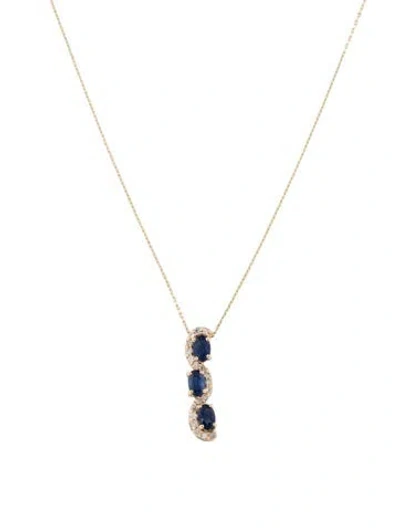 Pre-owned Necklace 14k Sapphire & Diamond Pendant , 18" In Multi