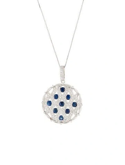 Pre-owned Necklace 14k Sapphire & Diamond Pendant , 20" In Multi