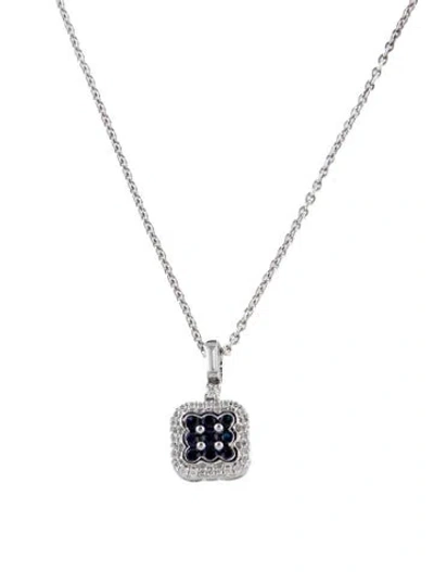 Pre-owned Necklace 14k Sapphire & Diamond Square Pendant , 17" In Multi