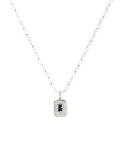 Pre-owned Necklace 14k Sapphire & Diamond Tag Paperclip , 16" In Multi