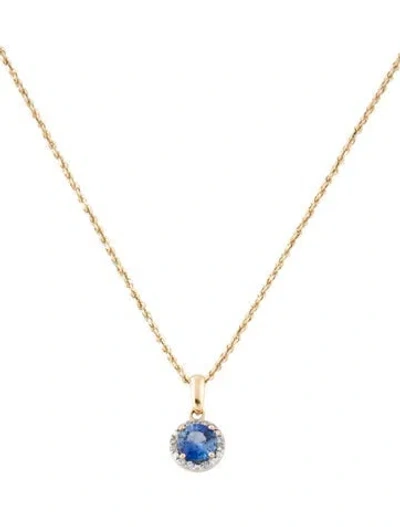 Pre-owned Necklace 14k Sapphire & Diamond-accented Pendant , 16" In Multi