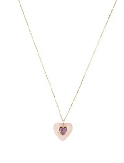 Pre-owned Necklace 14k Sapphire & Rose Quartz Heart Pendant , 18" In Multi