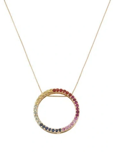 Pre-owned Necklace 14k Sapphire & Ruby Rainbow Pendant , 17" In Multi